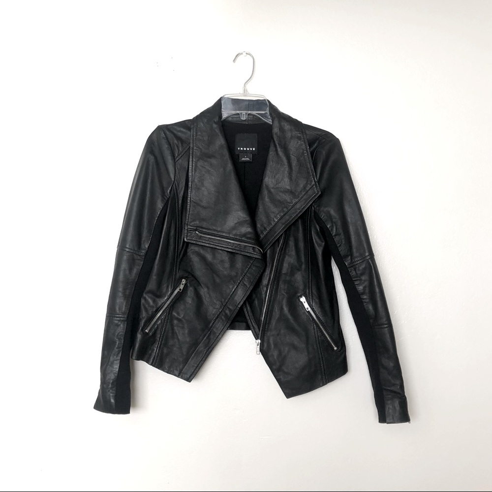 Trouvé Black Leather Moto High Low Jacket